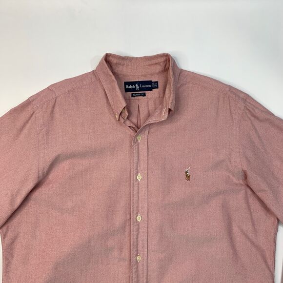 Vintage Ralph Lauren Shirt Men 16.5 Red Button Down Classic Fit Long Sleeve 90s - Picture 4 of 11